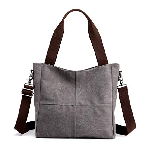 Sunshinejing Women's Canvas Shoulder Bags Tote Purses Satchel Work Shopping Crossbody Bag (Grey) - Image 1