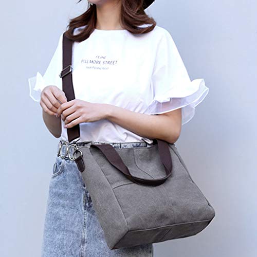 Sunshinejing Women's Canvas Shoulder Bags Tote Purses Satchel Work Shopping Crossbody Bag (Grey) - Image 3