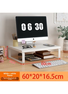 Computer Elevated Rack Monitor Bracket Pad High Base Desktop Storage Rack Bracket Desktop Storage Shelf Load-bearing-color:Snowflake White + White Frame 60x20x15 Cm