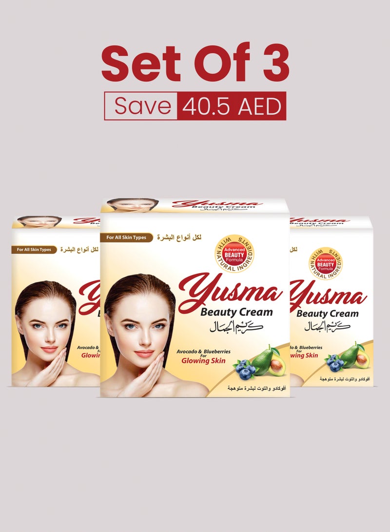 Yusma EXTRA - Set of 3 Acne Free Glowing Skin with Beauty Cream - Even Skin Tone, Removes Dark Circles - For Sensitive Skin, Night Use 