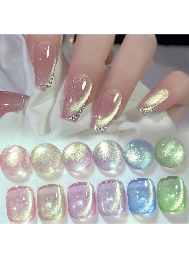 Born Pretty Cat Eye Magnetic Gel Nail Polish Shimmer Glitter Holographic Aurora Spring Summer Pink Green Blue Translucent Gel Polish Set Manicure Nail Art DIY at Home - Image 2