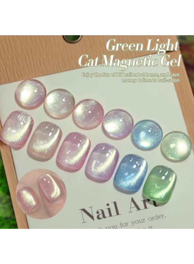 Born Pretty Cat Eye Magnetic Gel Nail Polish Shimmer Glitter Holographic Aurora Spring Summer Pink Green Blue Translucent Gel Polish Set Manicure Nail Art DIY at Home - Image 3
