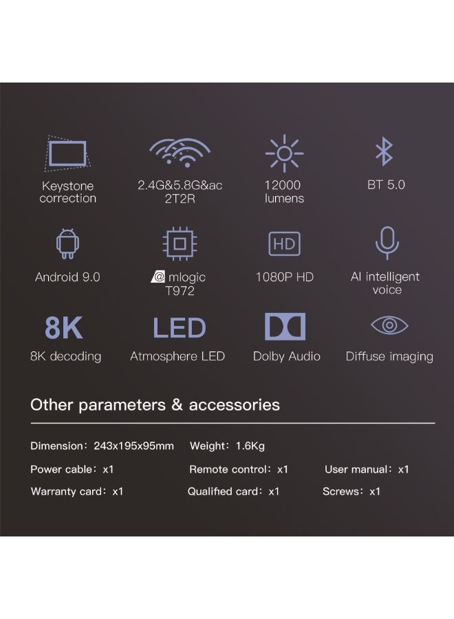 Xnano Smart Projector X1 Full HD 1080P Resolution Ultra HD 8K 300ANSI Dolby Sound Dual Band WiFi Correction Four-Point Anti-Aliasing Image Enhancement Sharpening Treatment Bluetooth 5.0 Wireless Projection - Image 5