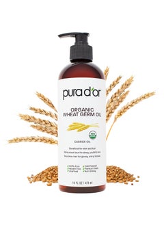 PURA DOR 16 Oz ORGANIC Wheat Germ Oil  100 Pure  Natural USDA Certified Cold Pressed Carrier Oil  Vitamin E Rich Moisturizing  Nourishing AntiAging Properties  Healthy Hair Growth  Skincare