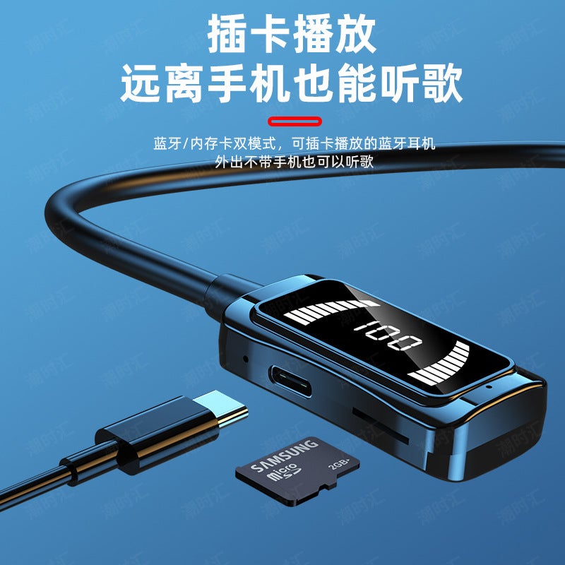 Explosions Large Battery Hanging Neck Bluetooth Headset Led Screen Power Display Karaoke Ear Back To The Source - Image 5