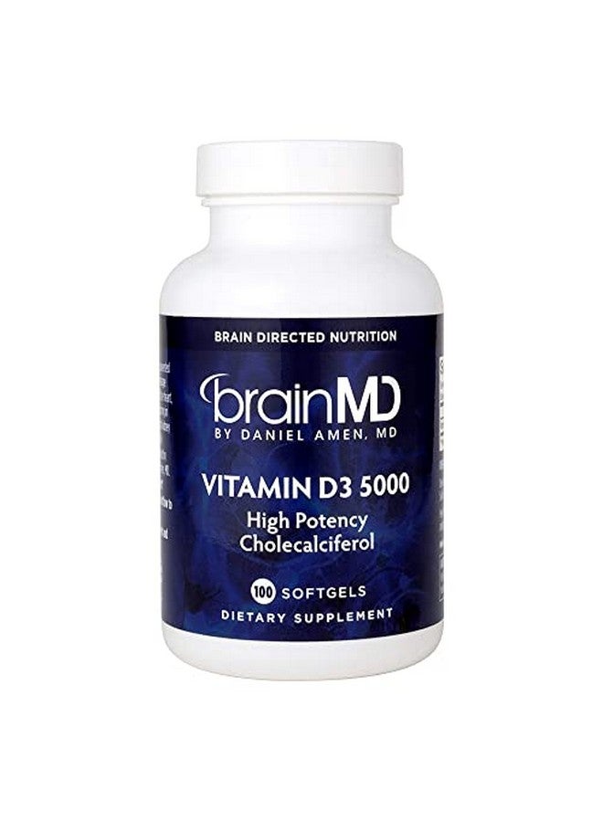 BRAINMD فيتامين د3 5000100 من دكتور أمان، 100 كبسولة لينة، قوة عالية، كوليكالسيفيرول، خالي من الجلوتين، 100 حصة - Image 1
