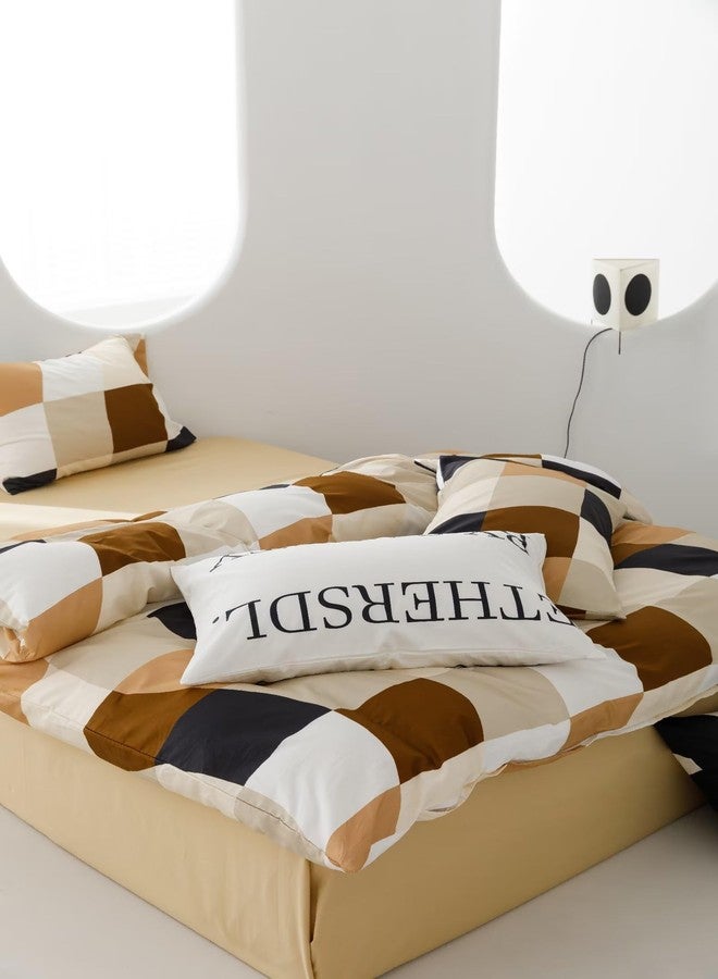 Houseri طقم لحاف كوين مودرن بألوان متعددة بيج وكاكاو مع تصميم بلايد موزاييك باللون البيج والأبيض والأسود والبني - Image 5