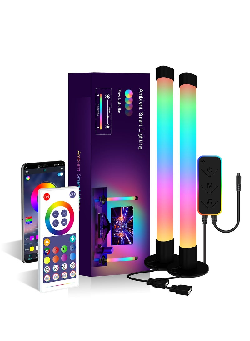 2Pcs RGB Floor Lamp for Living Room APP Smart Music Sync Color Changing LED Lights Bedroom Colorful Decoration Lamp Soft Mood Lighting Dimmable with Remote Control Black 32.5x6 cm - Image 1