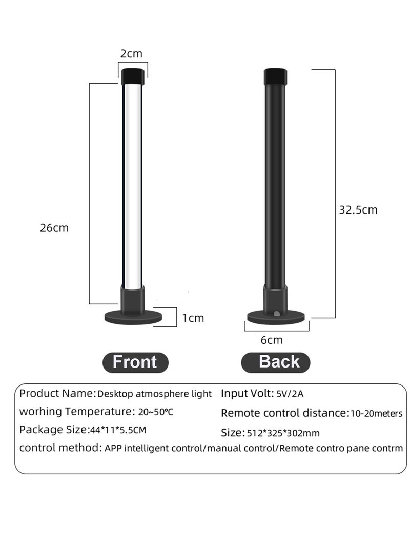 2Pcs RGB Floor Lamp for Living Room APP Smart Music Sync Color Changing LED Lights Bedroom Colorful Decoration Lamp Soft Mood Lighting Dimmable with Remote Control Black 32.5x6 cm - Image 2