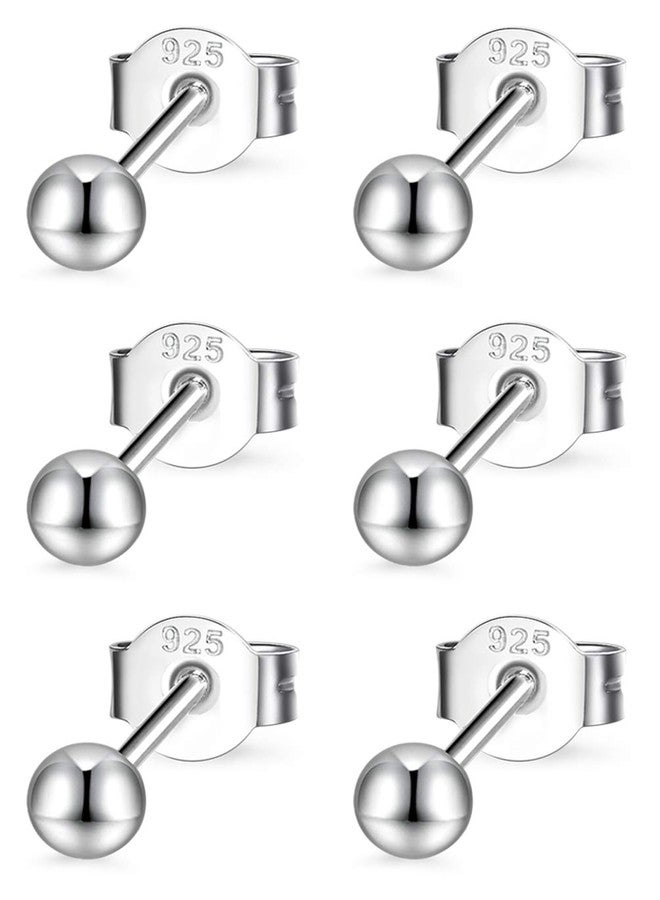 LYTOPTOP Sterling Silver Round Ball Stud Earrings for Women Men, 3 Pairs Hypoallergenic Small Tiny Stud Earring Set (Diameter 2mm) - Image 1