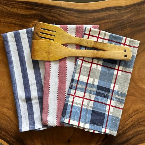 Oak & Lily Set of 3 Kitchen Napkins | Dish Towels | 100% Cotton | Premium European Quality | Washable, Large Size (40 * 60cm) Kitchen Cloth for Roti, Cleaning, Drying, Wiping | Blue Check Print - Image 1