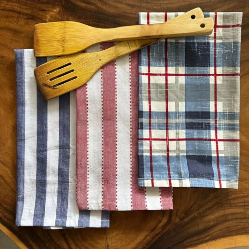 Oak & Lily Set of 3 Kitchen Napkins | Dish Towels | 100% Cotton | Premium European Quality | Washable, Large Size (40 * 60cm) Kitchen Cloth for Roti, Cleaning, Drying, Wiping | Blue Check Print - Image 2