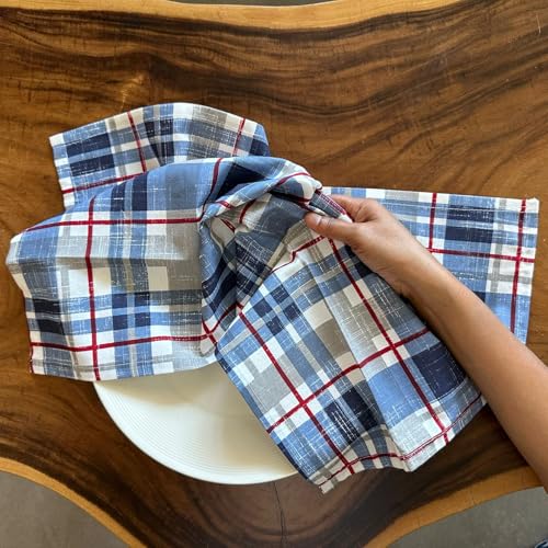 Oak & Lily Set of 3 Kitchen Napkins | Dish Towels | 100% Cotton | Premium European Quality | Washable, Large Size (40 * 60cm) Kitchen Cloth for Roti, Cleaning, Drying, Wiping | Blue Check Print - Image 5