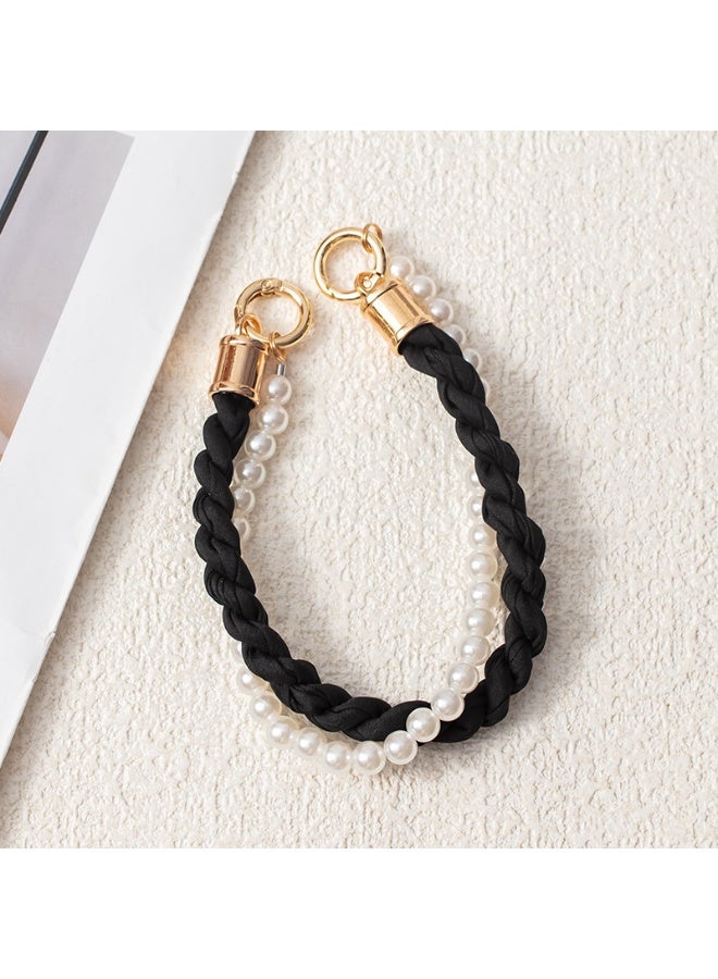 NIBEMINENT Beaded Phone Lanyard, Anti Lost Removable Wrist Strap, Woven Short Sleeve Bracelet Pendant, Phone Keychain Lanyard,43/Black