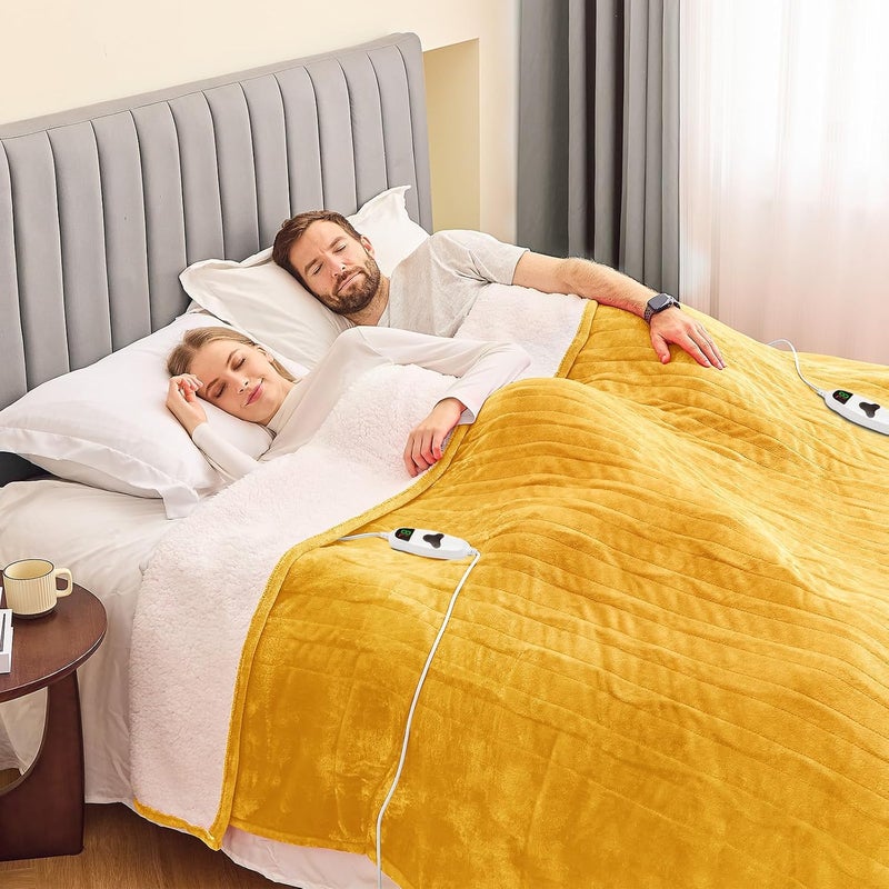 greenoak Heated Blanket Electric King Size 100"X90" Dual Control, Heating Blankets with 10 Levels 8 Hours Auto-Off Overheat Protection, Soft Flannel Sherpa Fluffy House Warming GIF, ETL Ginger Yellow - Image 2