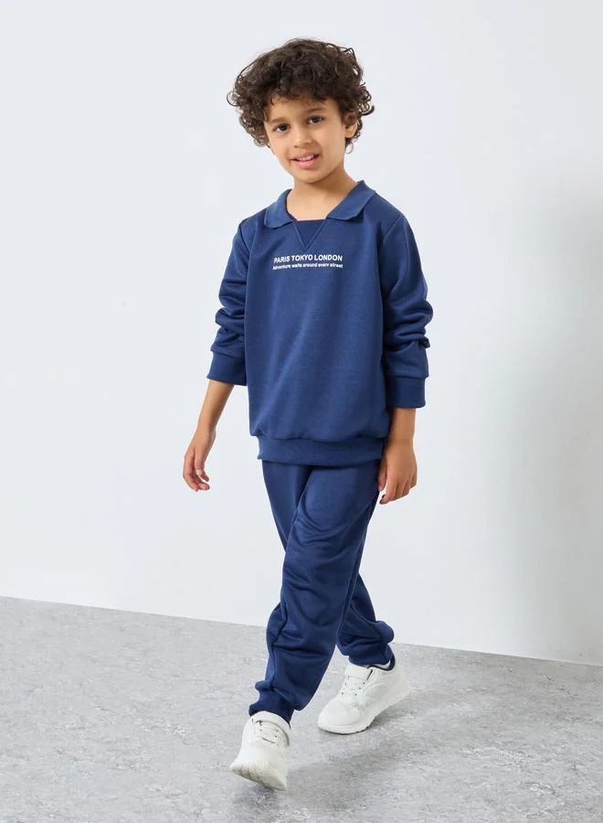 Styli Styli Toddler Boys Slogan Print Sweatshirt and Joggers Set