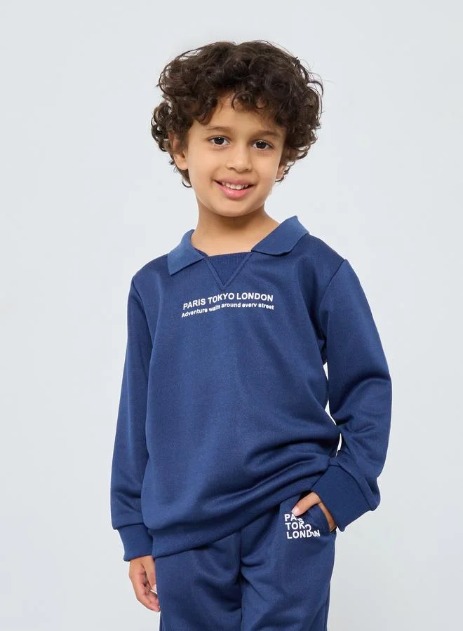 Styli Styli Toddler Boys Slogan Print Sweatshirt and Joggers Set