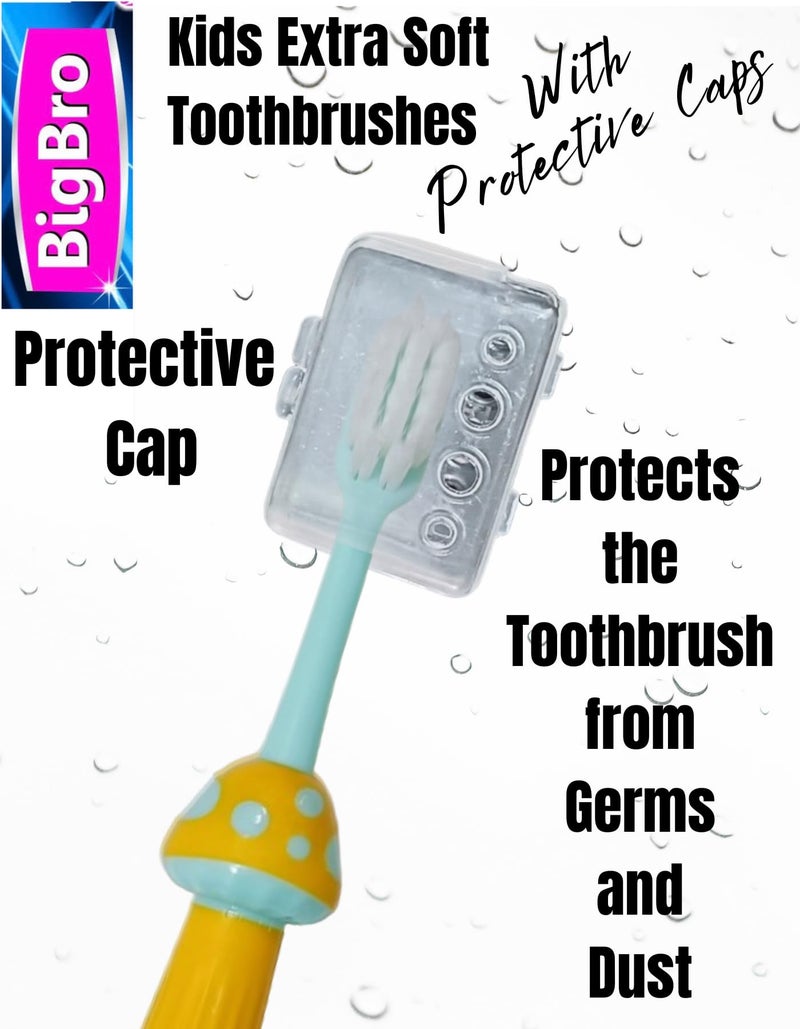 BigBro Kids Toothbrush with Soft Bristles Cartoon Designs Fancy Toothbrushes with Protection Cap and Cover for Age 2+ Children (Combo of 7 Different Toothbrushes + Protection Caps in a Jar) - Image 4