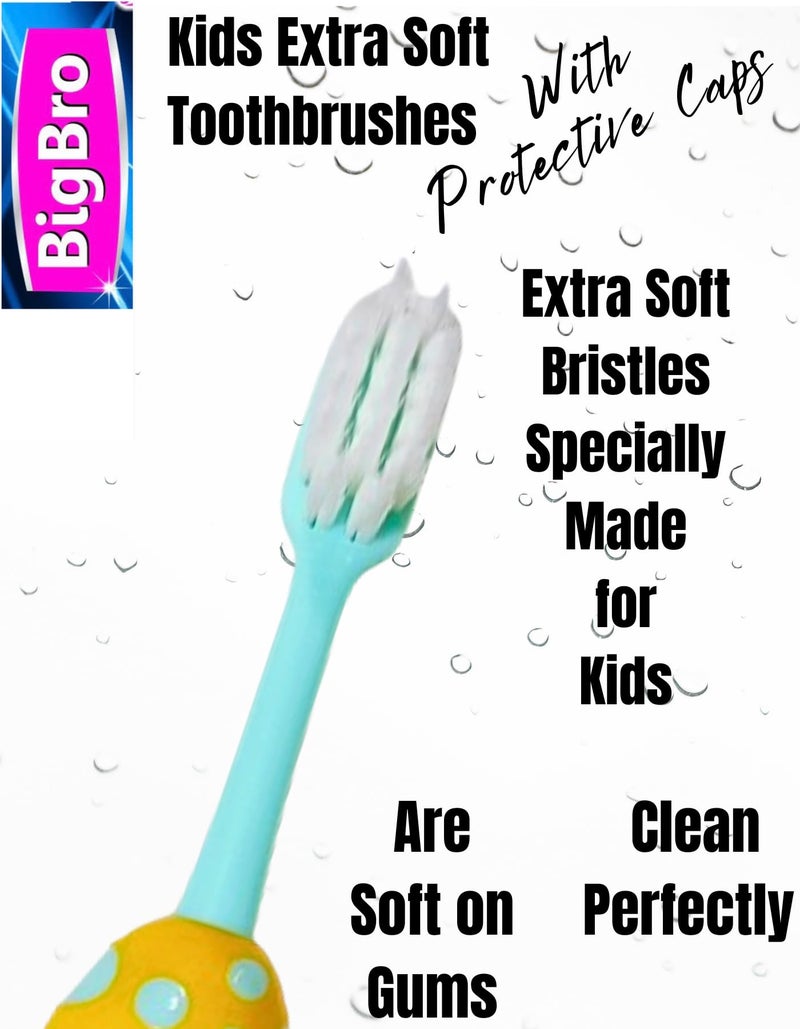 BigBro Kids Toothbrush with Soft Bristles Cartoon Designs Fancy Toothbrushes with Protection Cap and Cover for Age 2+ Children (Combo of 7 Different Toothbrushes + Protection Caps in a Jar) - Image 3
