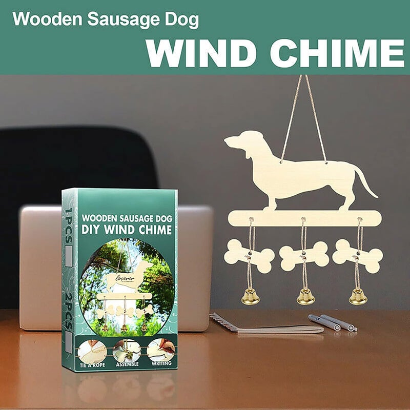 ويوبلز جرس رياح خشبي على شكل كلب داشهوند، زينة معلقة إبداعية، جرس رياح خشبي، قلادة جرس رياح خشبية على شكل كلب داشهوند، زينة جدارية إبداعية، للحديقة والفناء (قطعة واحدة) - Image 4