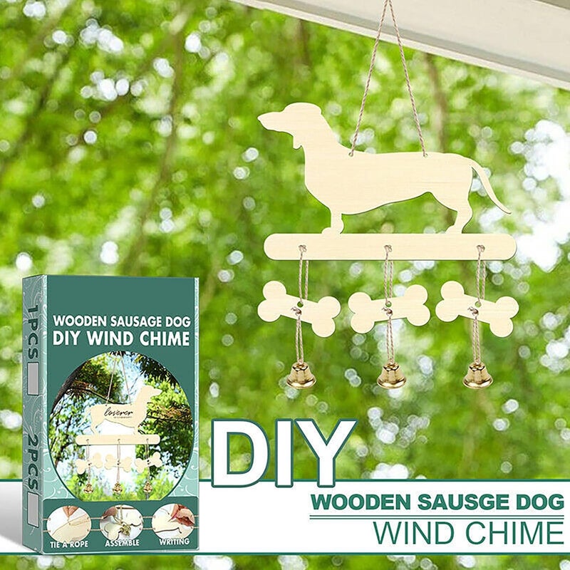 ويوبلز جرس رياح خشبي على شكل كلب داشهوند، زينة معلقة إبداعية، جرس رياح خشبي، قلادة جرس رياح خشبية على شكل كلب داشهوند، زينة جدارية إبداعية، للحديقة والفناء (قطعة واحدة) - Image 5