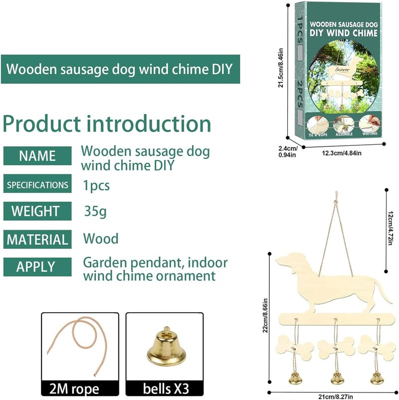 ويوبلز جرس رياح خشبي على شكل كلب داشهوند، زينة معلقة إبداعية، جرس رياح خشبي، قلادة جرس رياح خشبية على شكل كلب داشهوند، زينة جدارية إبداعية، للحديقة والفناء (قطعة واحدة) - Image 3