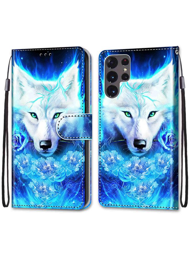 اس-توب جراب لهاتف Samsung Galaxy S22 Ultra 5G، جراب هاتف جلدي أفقي قلاب برسومات متقاطعة ملونة مع حامل وفتحات للبطاقات ومحفظة وحبل - Image 2