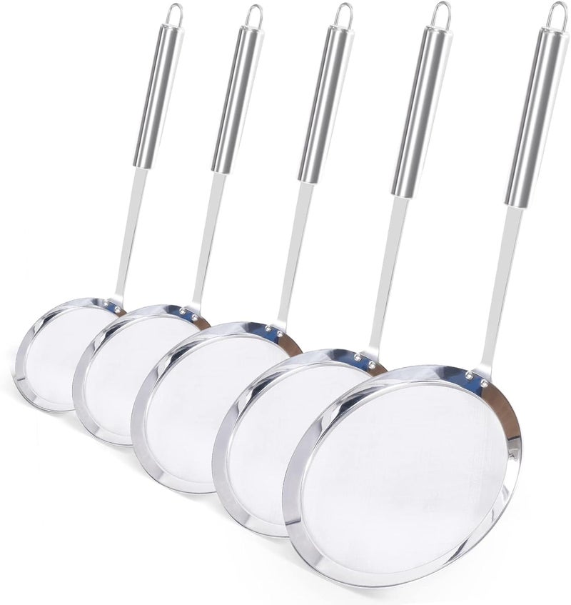 Newness Fine Mesh Strainer Set of 5 with Handle, 304 Fine Mesh Stainless Steel Colander, Wire Strainers for Kitchen, Fat Oil Strainer Skimmer Spoon, Durable Metal Multipurpose for Food, Rice, Quinoa - Image 1