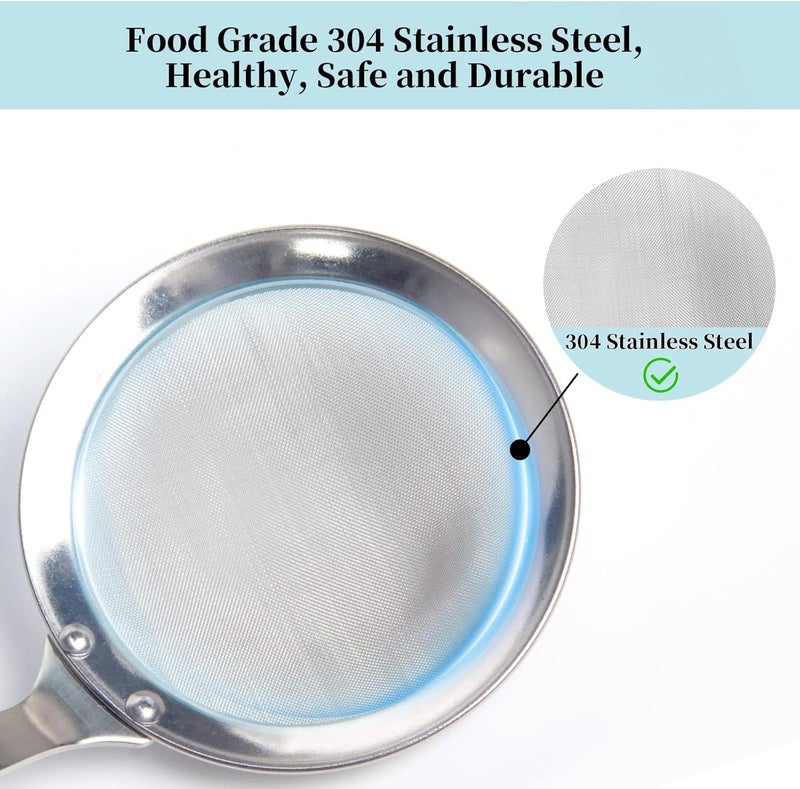 Newness Fine Mesh Strainer Set of 5 with Handle, 304 Fine Mesh Stainless Steel Colander, Wire Strainers for Kitchen, Fat Oil Strainer Skimmer Spoon, Durable Metal Multipurpose for Food, Rice, Quinoa - Image 5
