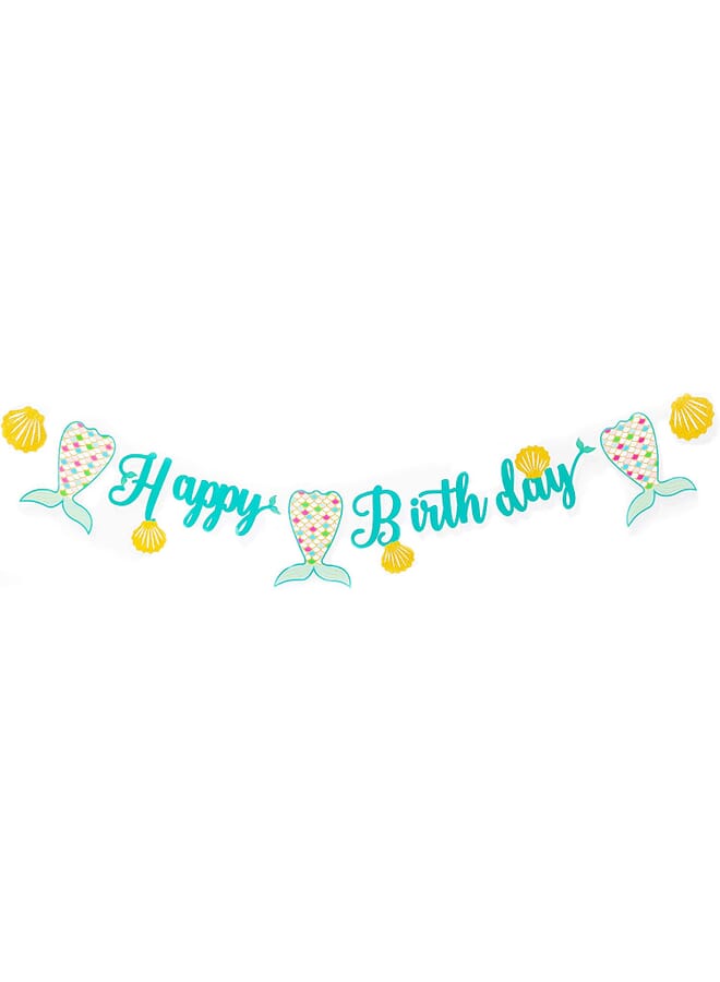 Party Time Happy Birthday Mermaid Banner For Boys And Adults Colorful Party Decorations From Paper Colorful Banner With Letters - Image 2