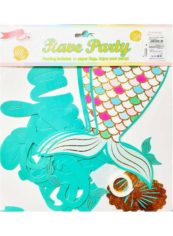 Party Time Happy Birthday Mermaid Banner For Boys And Adults Colorful Party Decorations From Paper Colorful Banner With Letters - Image 1