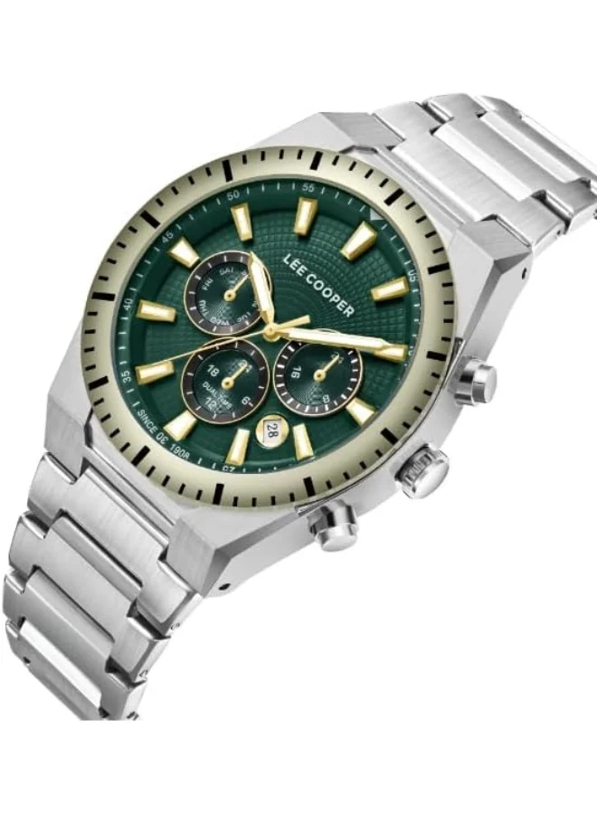 لي كوبر ساعة لي كوبر للرجال بحركة  وشاشة متعددة الوظائف وسوار معدني - .، أخضر داكن