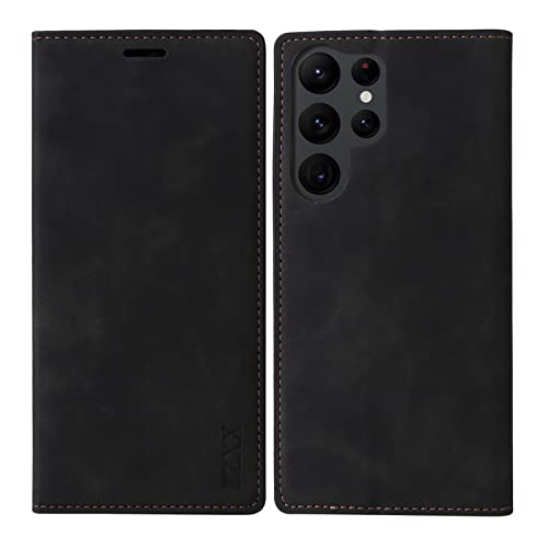 ZZXX for Samsung Galaxy S22 Ultra Case Wallet with [RFID Blocking] Card Slot Photo Fram Kickstand Magnetic Soft Leather Flip Fold Case for Samsung Galaxy S22 Ultra Wallet Case(Black-6.8 inch) - Image 1