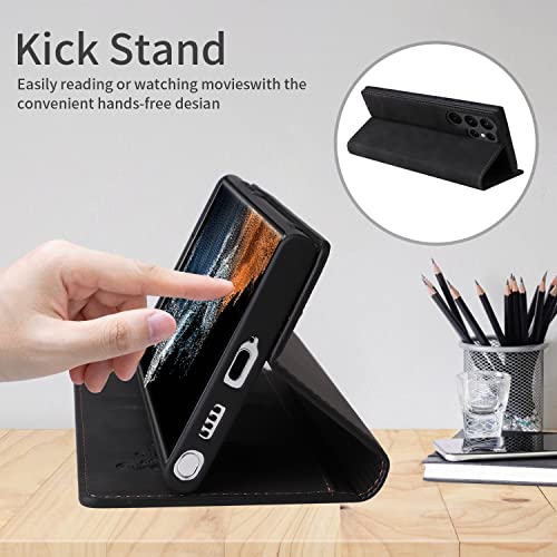 ZZXX for Samsung Galaxy S22 Ultra Case Wallet with [RFID Blocking] Card Slot Photo Fram Kickstand Magnetic Soft Leather Flip Fold Case for Samsung Galaxy S22 Ultra Wallet Case(Black-6.8 inch) - Image 5