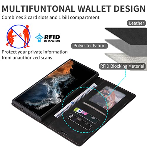 ZZXX for Samsung Galaxy S22 Ultra Case Wallet with [RFID Blocking] Card Slot Photo Fram Kickstand Magnetic Soft Leather Flip Fold Case for Samsung Galaxy S22 Ultra Wallet Case(Black-6.8 inch) - Image 3