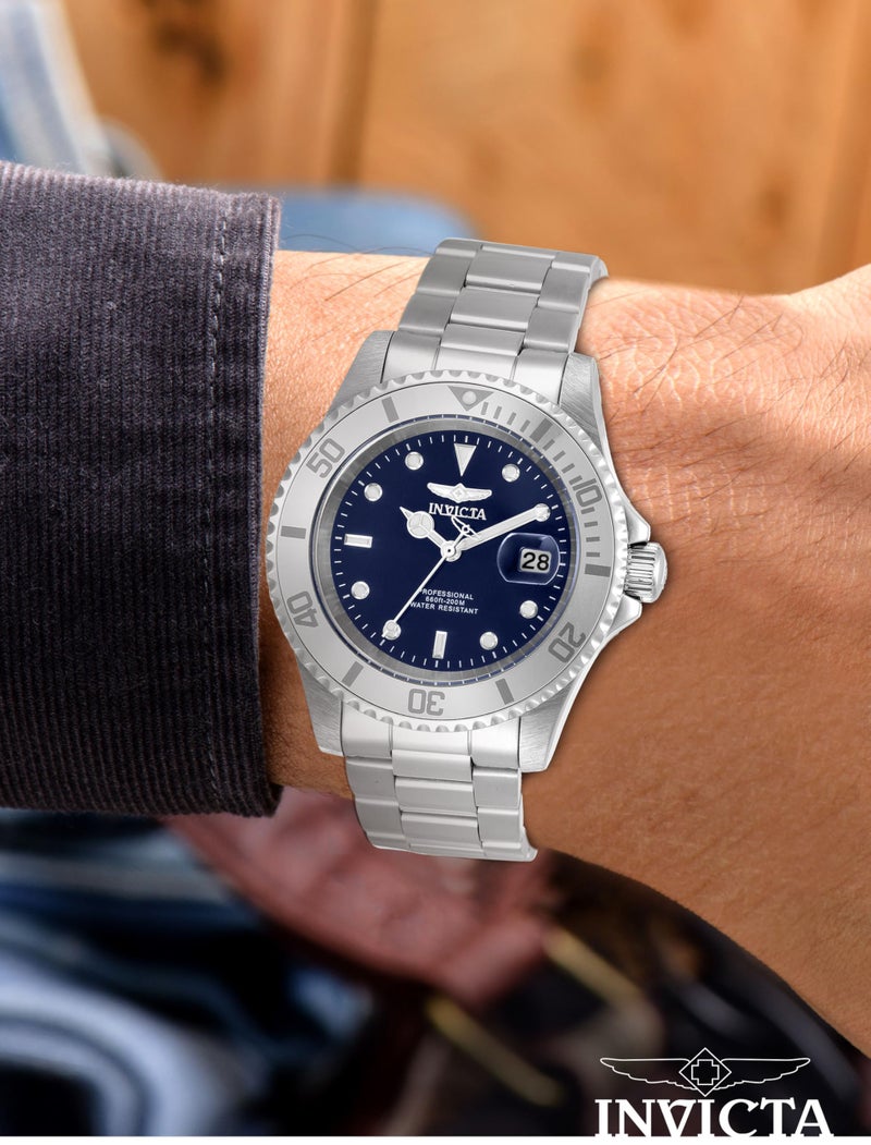 Invicta ساعة إنفيكتا 40 مم للرجال برو دايفر بقرص أزرق وإطار فضي من الفولاذ المقاوم للصدأ 34023 - Image 2