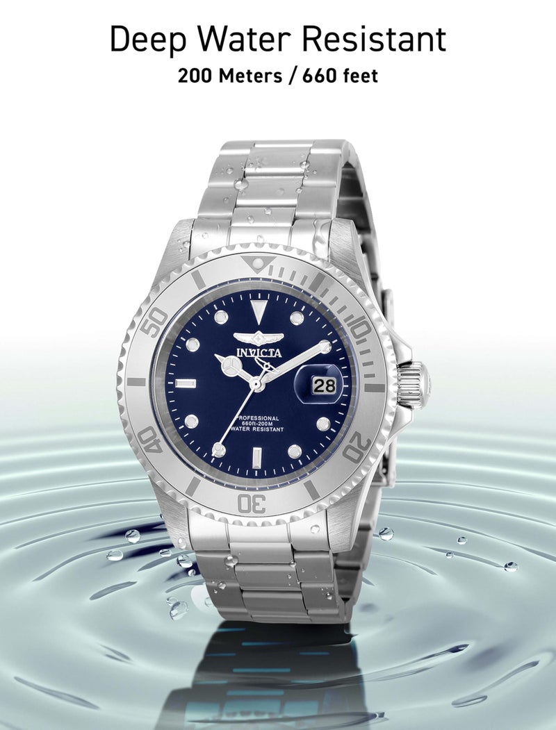 Invicta ساعة إنفيكتا 40 مم للرجال برو دايفر بقرص أزرق وإطار فضي من الفولاذ المقاوم للصدأ 34023 - Image 5