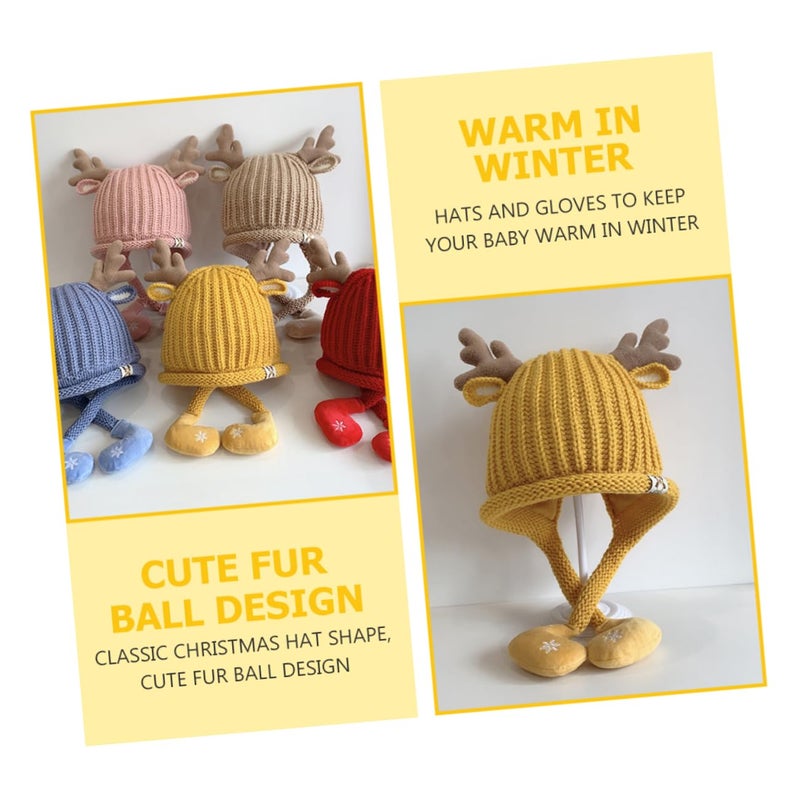Yellow Pompom Ear Flap Knit Beanie Hat For Newborn Boys And Girls - Image 4