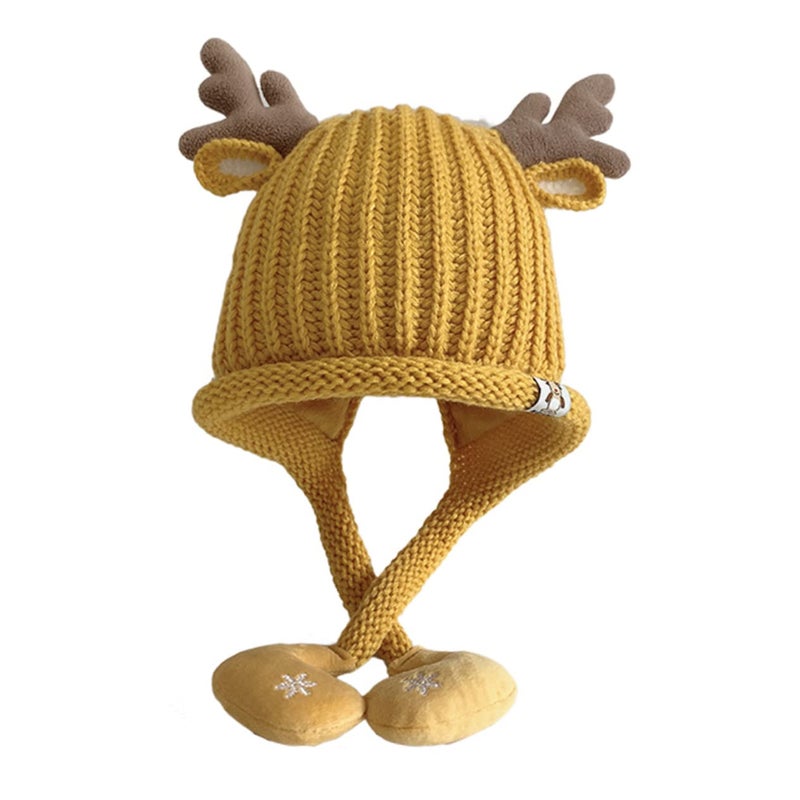 Yellow Pompom Ear Flap Knit Beanie Hat For Newborn Boys And Girls - Image 2