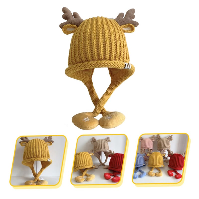 Yellow Pompom Ear Flap Knit Beanie Hat For Newborn Boys And Girls - Image 3