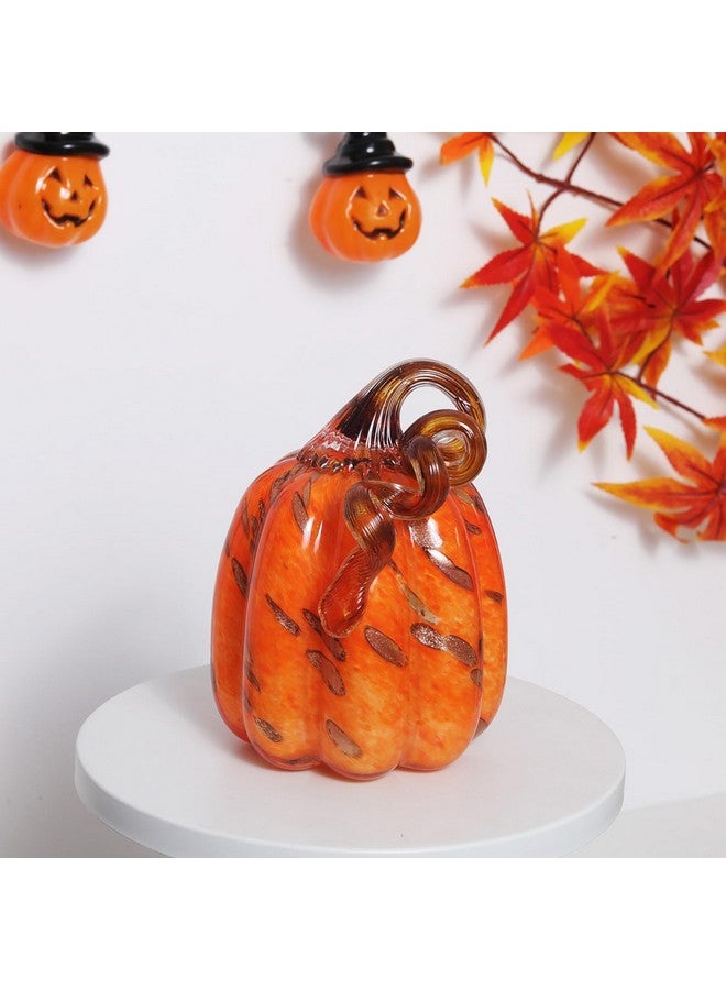 LONGWIN Hand Blown Glass Orange Pumpkin Figurines 4.2 X 5.7 Inch Crystal Fake Pumpkin Collectible Figurine Home Decorations For Tabletop/Halloween/Thanksgiving, Fall Harvest Decor - Image 4