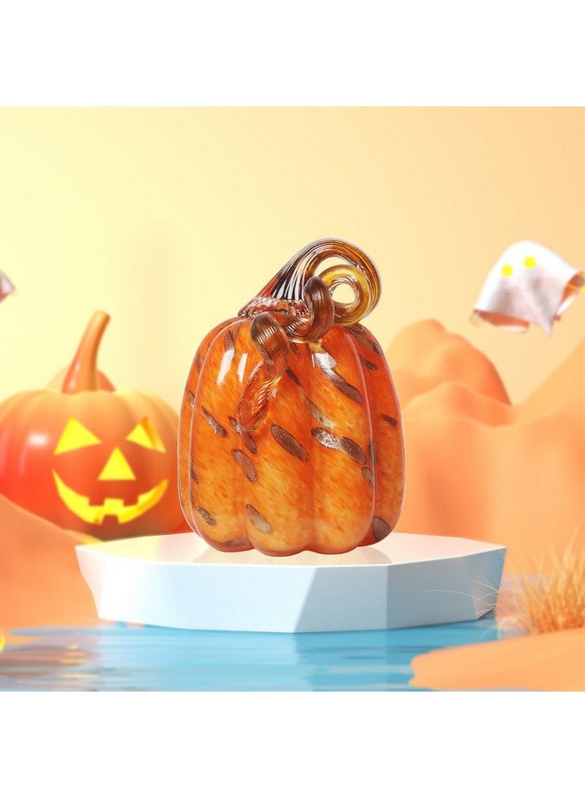 LONGWIN Hand Blown Glass Orange Pumpkin Figurines 4.2 X 5.7 Inch Crystal Fake Pumpkin Collectible Figurine Home Decorations For Tabletop/Halloween/Thanksgiving, Fall Harvest Decor - Image 5