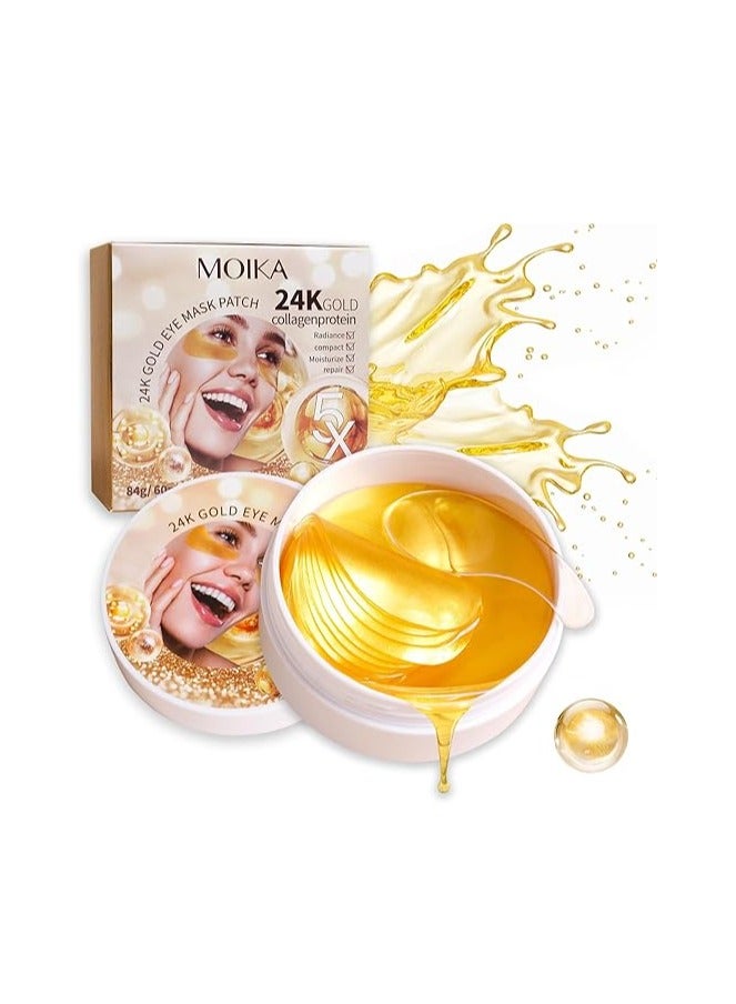 MOIKA 24K Gold Under Eye Collagen Mask Patches Anti Wrinkle Moisturizing Gel Pads Reduce Puffiness and Dark Circles Smooth Tired Eyes Repair Fine Lines Hydrating Eye Masks 30 Pairs in Jar - Image 1