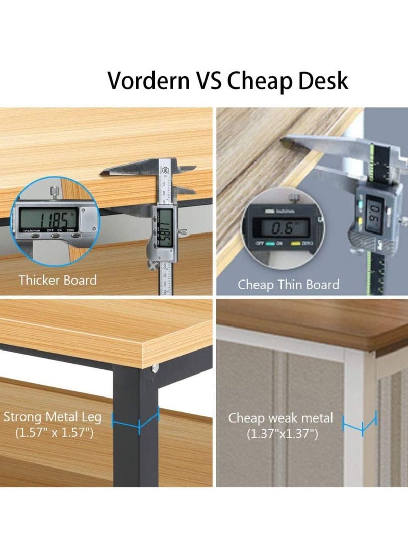 XiuWoo - Computer Study Desk with Bookshelf Large Home Office Desk with Storage and Shelf Industrial Study Writing Drawing Table with Space Saving Design Modern Simple Style Laptop Table 120x45x72cm - Image 1