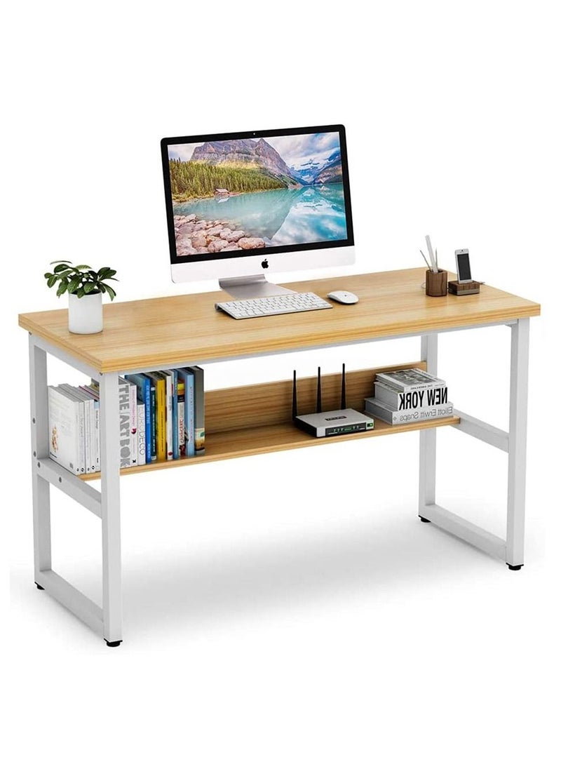 XiuWoo - Computer Study Desk with Bookshelf Large Home Office Desk with Storage and Shelf Industrial Study Writing Drawing Table with Space Saving Design Modern Simple Style Laptop Table 120x45x72cm - Image 1