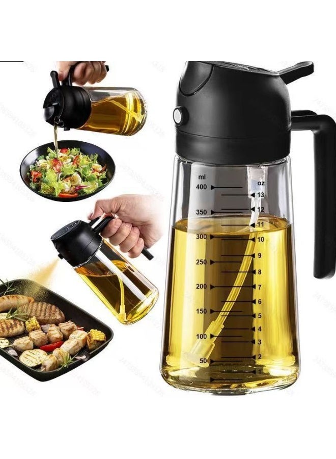 16oz/470ml Glass Olive Oil Sprayer for Cooking – 2 in 1 Olive Oil Dispenser Bottle for Kitchen Gadgets and Air Fryer Accessories, Salad, BBQ
