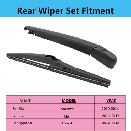 DAZOM Rear Wiper Blade Arm Set Replacement for Hyundai Accent Hatchback 2012-2018, Kia Sorento 2011-2014, Kia Rio Hatchback 2011-2017 Back Glass Wipers, Factory OE Style Rear Windshield Wiper Arm & Blade - Image 2