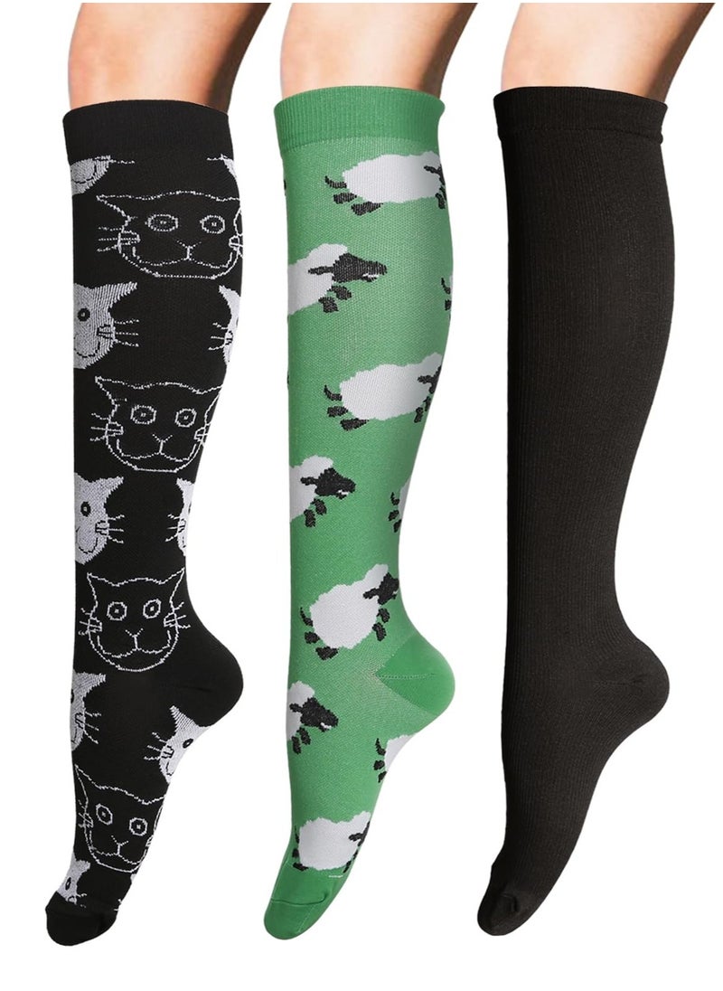 Excefore - Compression Socks for Women, 3 Pairs Circulation 20-30mmHg, Best for Running, Nurses, Pregnant, Sports and Athletic, S/M - Image 1
