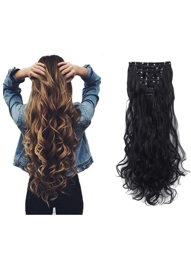 إستيل 7 قطع 16 مشابك 23 بوصة إلى 24 بوصة سميكة مجعد مستقيم كامل الرأس كليب في لحمة مزدوجة وصلات شعر طبيعي أسود مجعد - Image 4