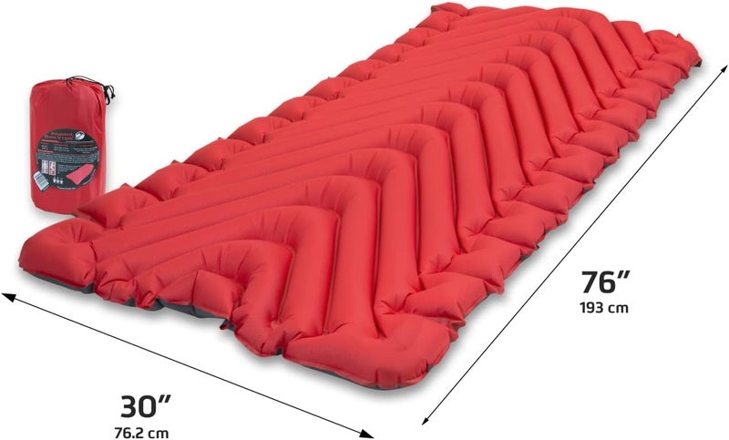 Klymit Insulated Static V Luxe Inflatable Sleeping Pad for Camping, Lightweight Hiking and Backpacking Air Bed For Cold Weather,Red - Image 2